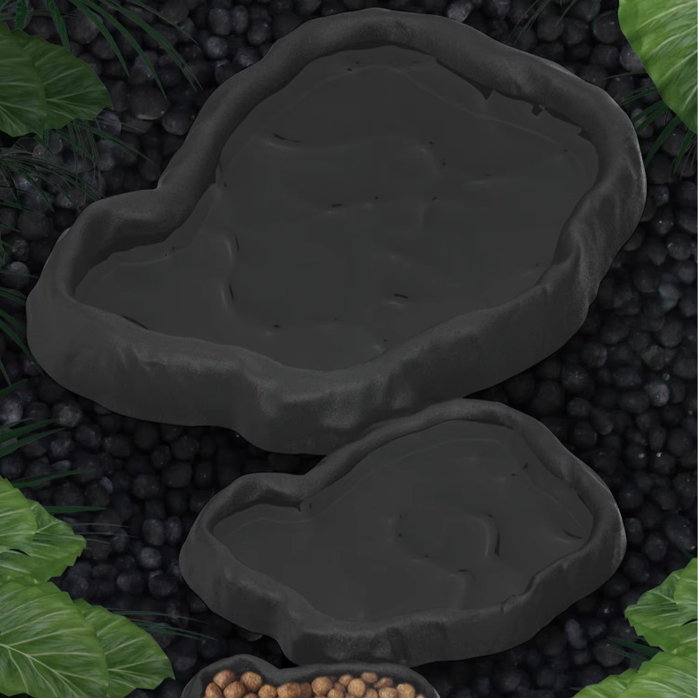 Water Dish Reptile - ชามใส่อาหารสัตว์เลื้อยคลานทำจากเรซิน ABS ดีไซน์เลียนแบบหิน ปลอดภัยและทนทาน ชามใส่น้ำ ชามใส่อาหารลายหิน